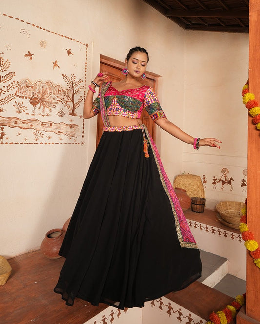 Designer Embroidered Black Color Georgette Navratri Lehenga Choli