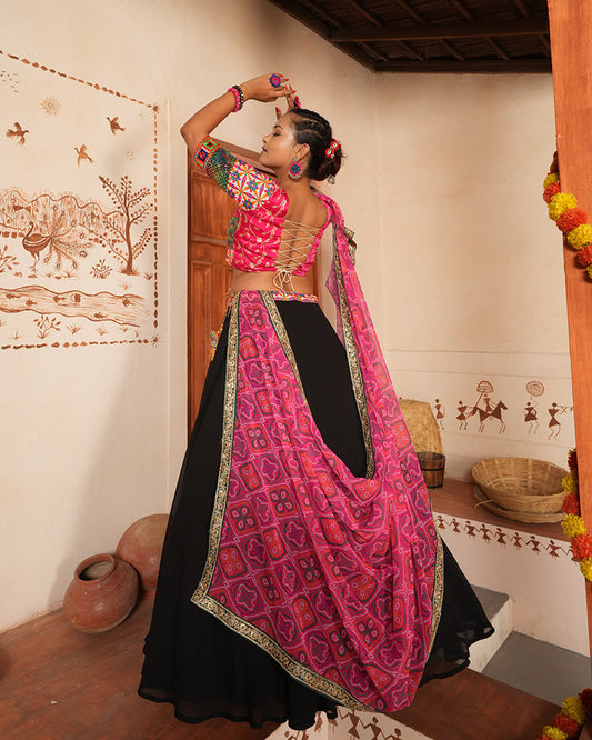 Designer Embroidered Black Color Georgette Navratri Lehenga Choli