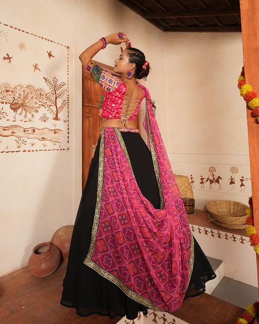 Designer Embroidered Black Color Georgette Navratri Lehenga Choli