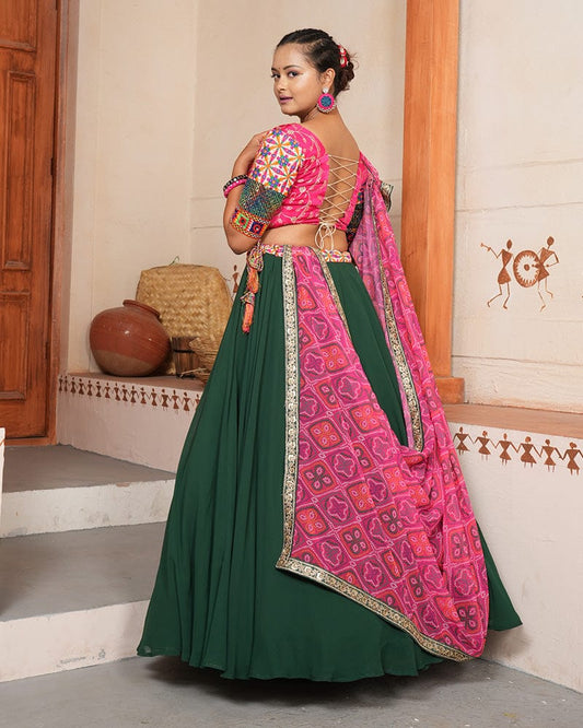 Designer Embroidered Green Color Georgette Navratri Lehenga Choli