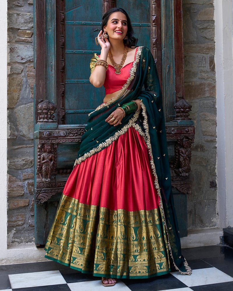 Red Color Narayan Pattu Silk Designer Lehenga Choli
