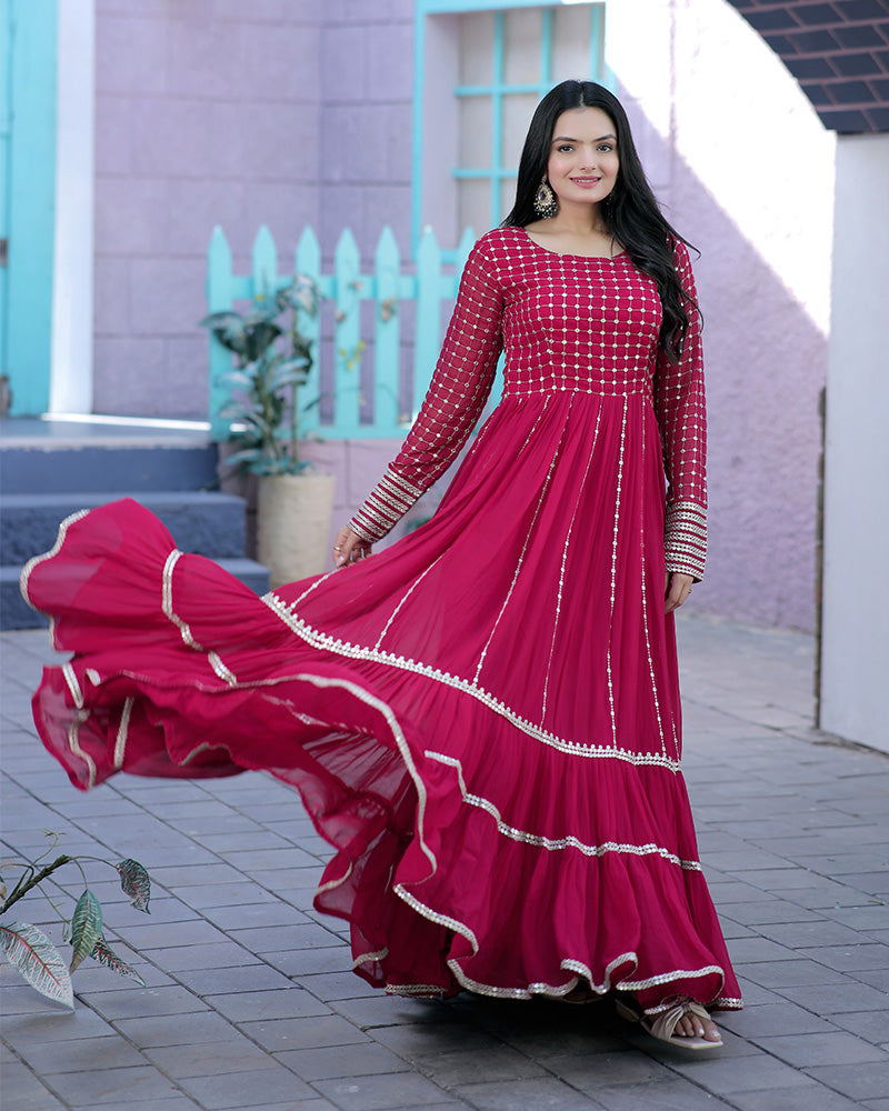 Pink Color Designer Zari Embriderd work Anarkali Gown