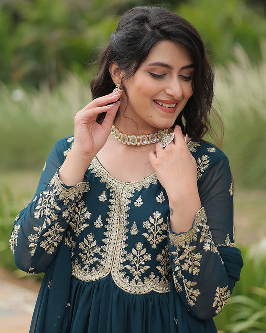 Rama Color Faux Blooming Multi Embroidered Work Gown