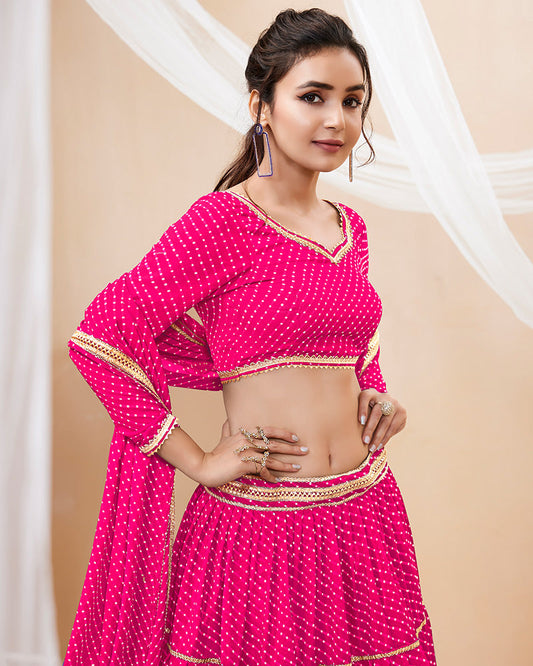 Pink Color Georgette Leheriya Printed Lehenga Choli