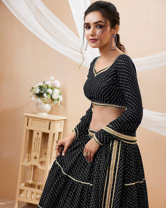 Black Color Georgette Leheriya Printed Lehenga Choli