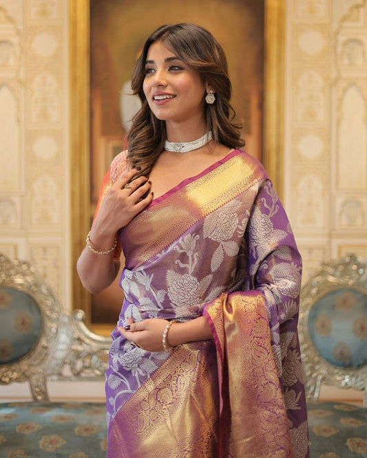 Purple Color Kanjivaram Soft Silk Saree