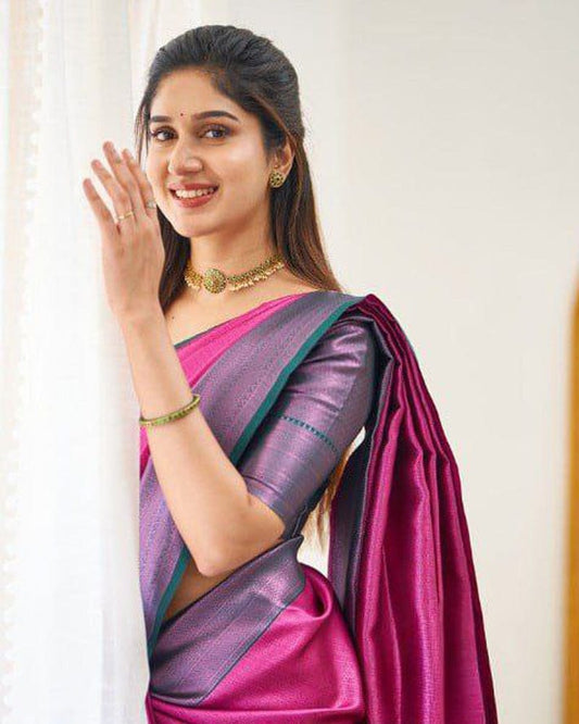 Pink Soft Banarasi Silk Saree With Exclusive Jacquard Border