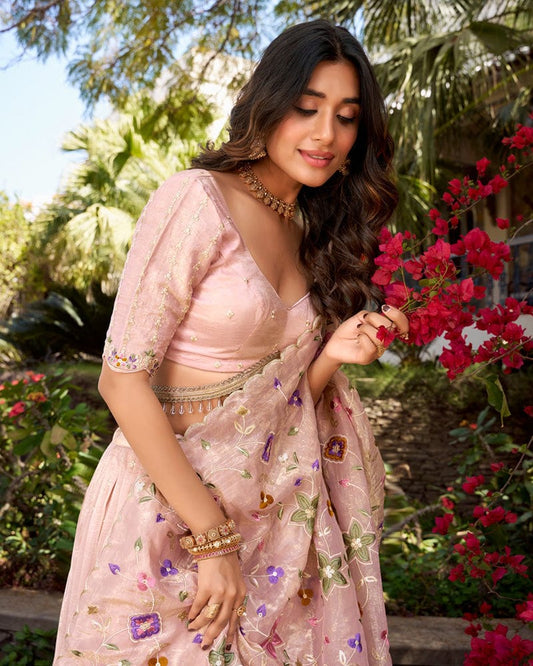Light Pink Color Gold Crush Lehenga Choli