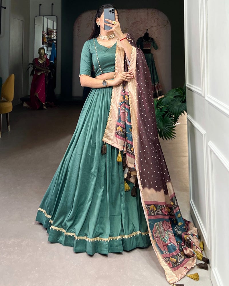 Sea Green Color Pure Chinon Silk Plain Lehenga Choli