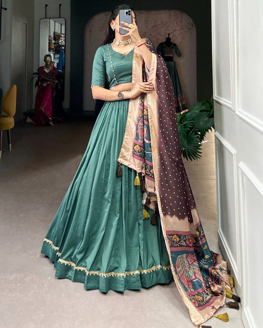 Sea Green Color Pure Chinon Silk Plain Lehenga Choli