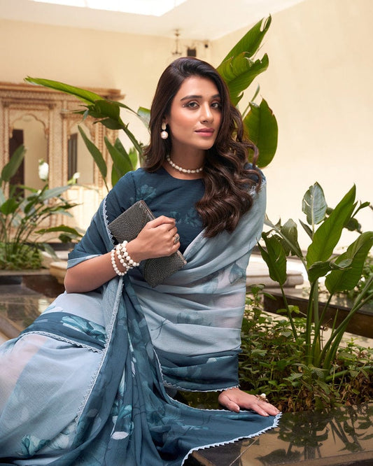 Bottle Green Color Weightless Marble Saree