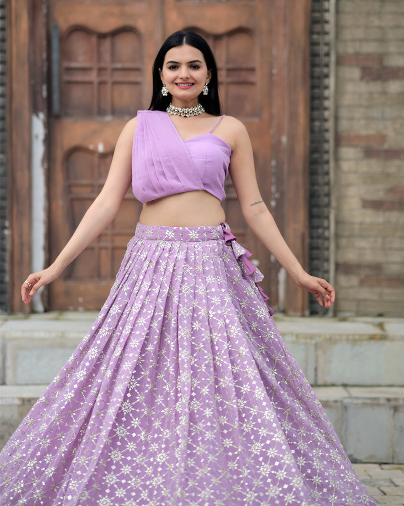 Designer Lavender Color Ready to Wear Crop Top Lehenga Choli