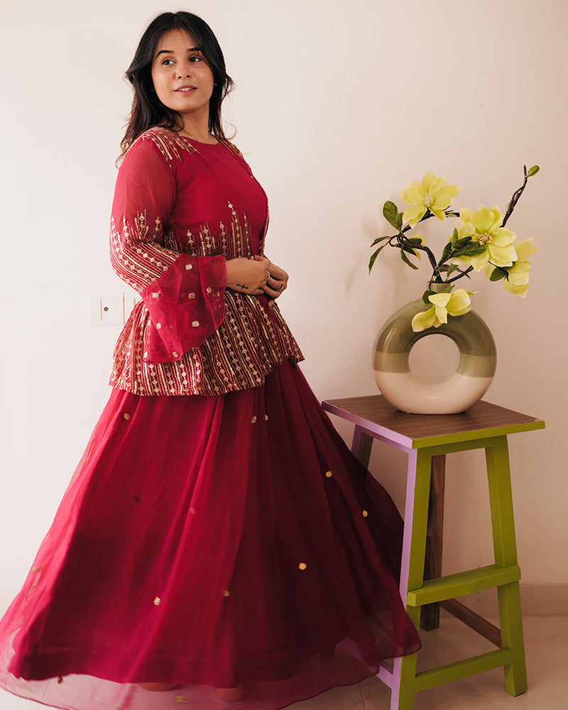 Rani Pink Color Georgette Embroidered Lehenga Choli