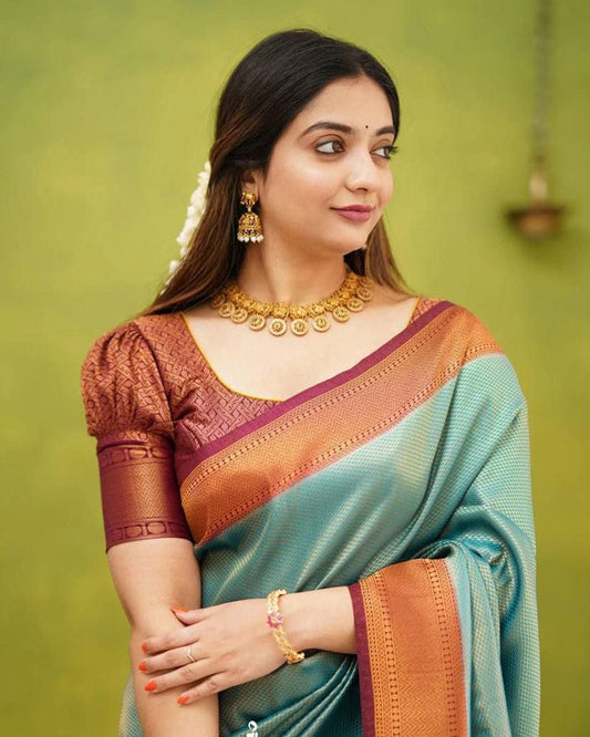 Gray Soft Lichi Silk Saree