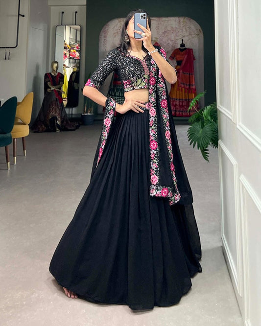 Black Color Georgette Sequence Embroidery Lehenga Choli