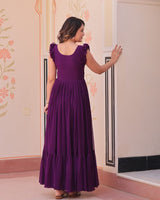 Wine Color Faux Blooming Embroidered work Gown