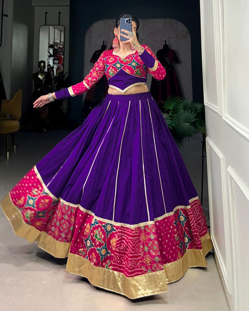 Designer Purple Color Cotton Printed Silk Lehenga Choli
