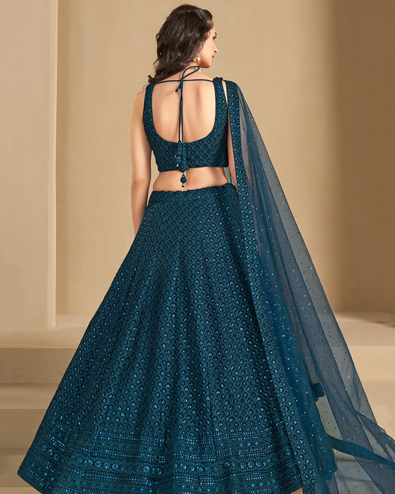 Blue Color Georgette Embroidered Lehenga Choli With Dupatta
