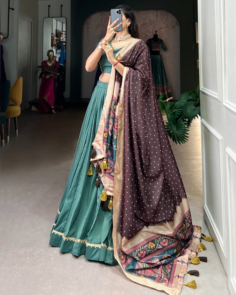 Sea Green Color Pure Chinon Silk Plain Lehenga Choli