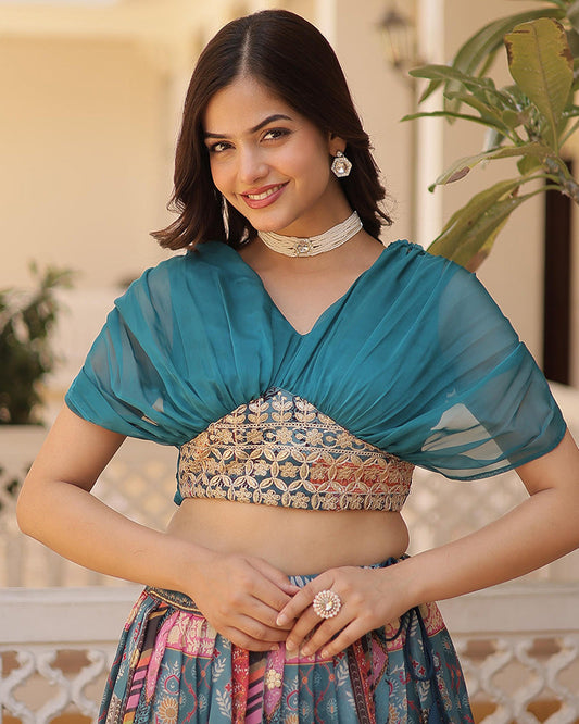 Rama Color Designer Russian Silk Embroidery Crop Top Lehenga Choli