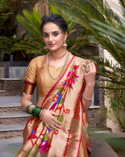 Chikoo Color Jacquard Silk Zari Weaving Work Lehenga Choli