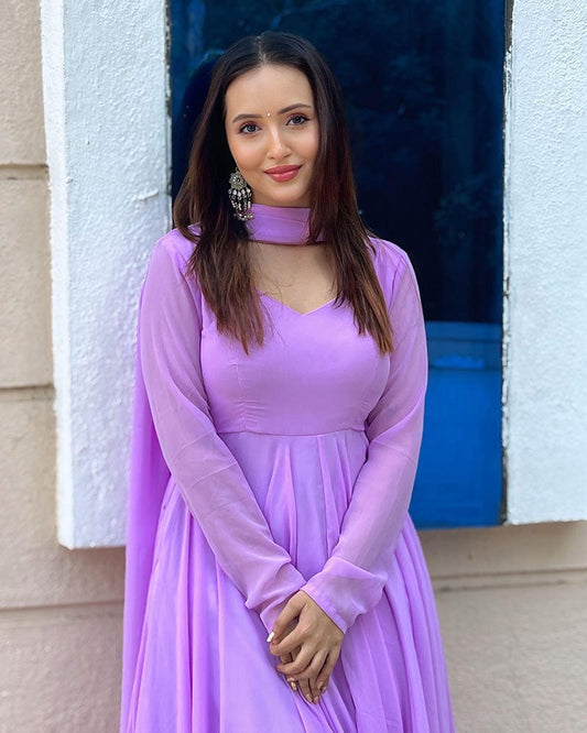 Lavender Color Georgette Three Piece Anarkali Suit