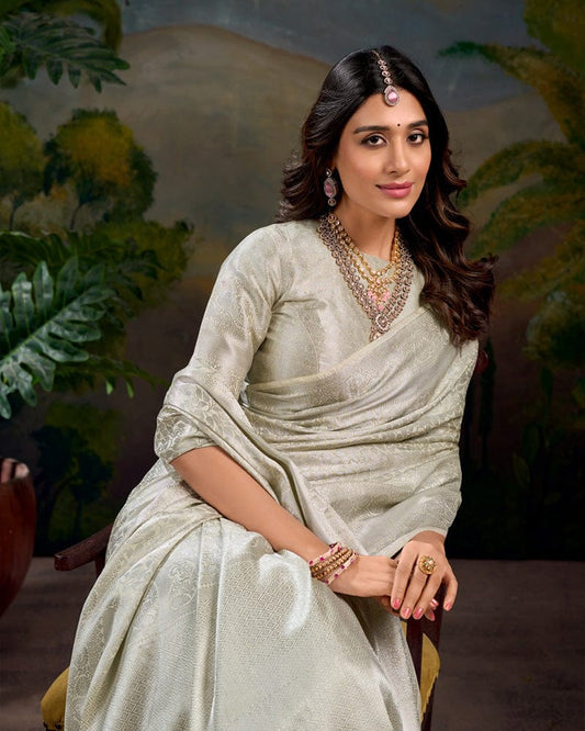 Off White Color Kanjivaram Saree With Zari Work