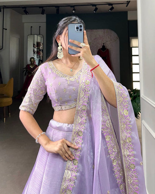 Lavender Color Burberry Silk Lehenga Choli