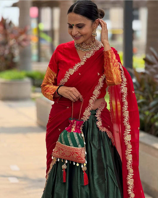 Roopal Shah In Green Color Narayan Pattu Silk Designer Lehenga Choli