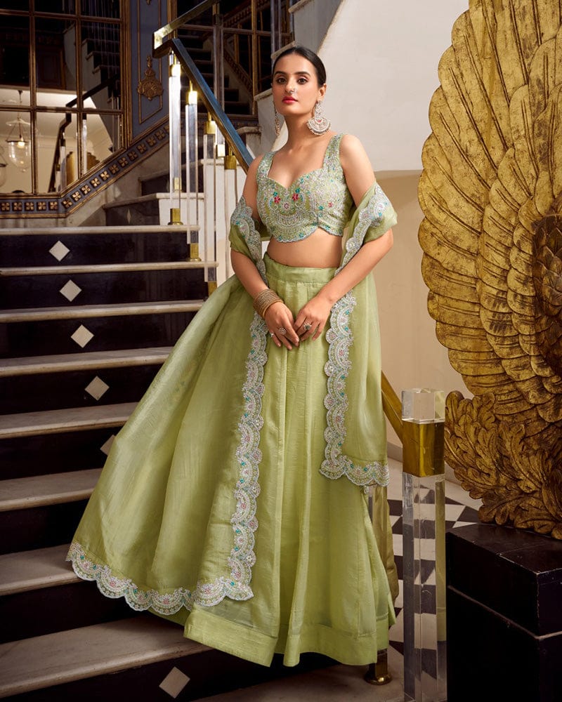Pista Color Gold Crush Lehenga Choli
