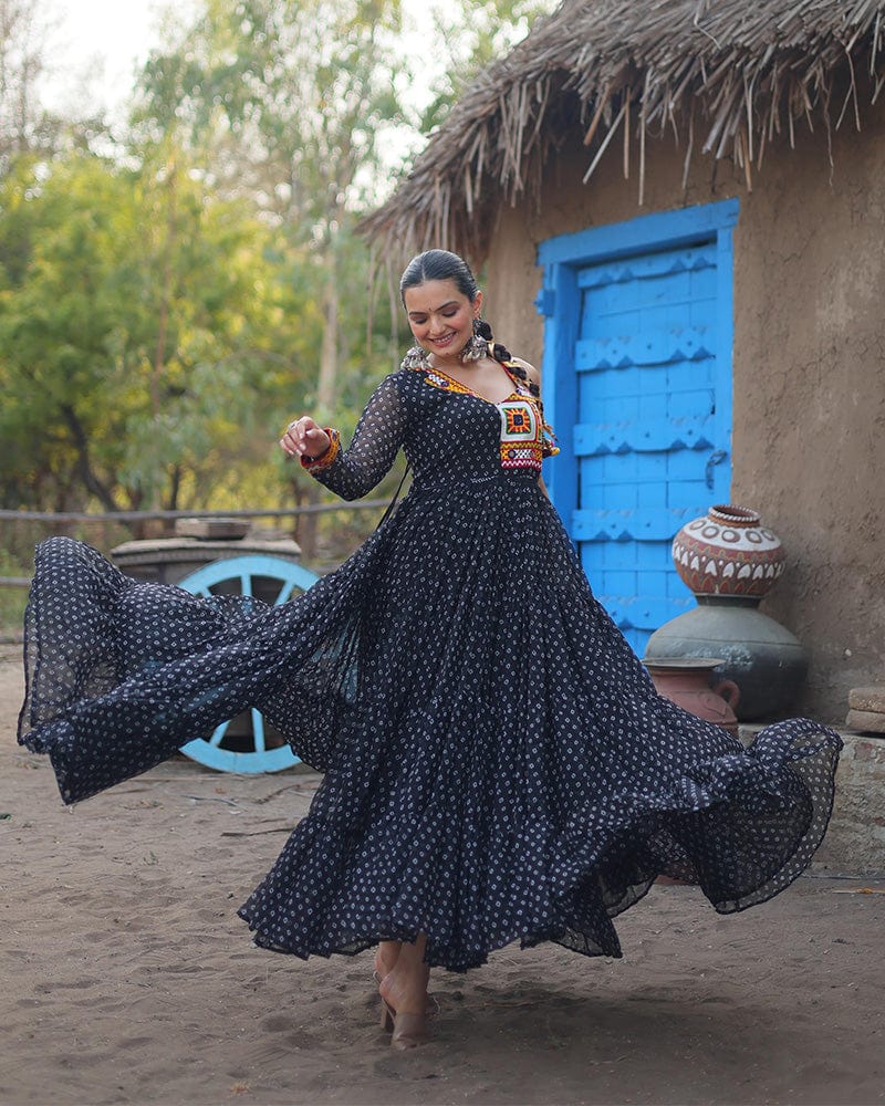 Black Color Georgette Full Flair Navratri Gown