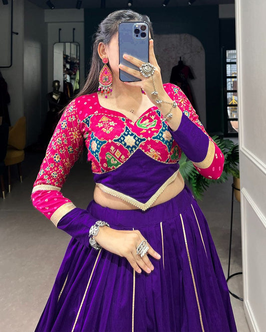Designer Purple Color Cotton Printed Silk Lehenga Choli