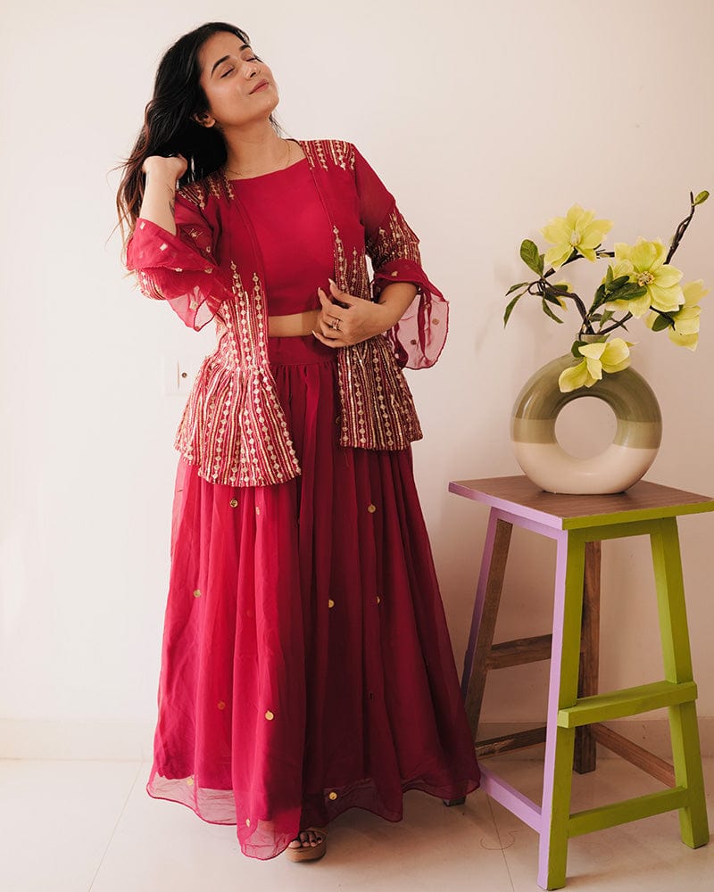 Rani Pink Color Georgette Embroidered Lehenga Choli