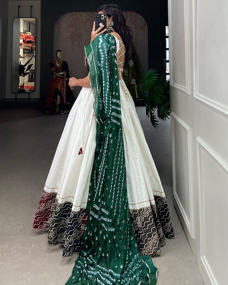 White Color Cotton Printed Navratri Lehenga Choli