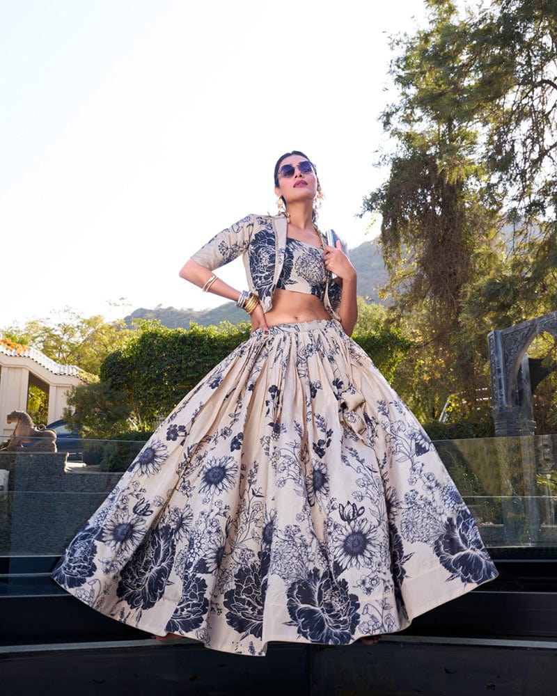 Cream Color Tussar Silk Lehenga Choli With koti