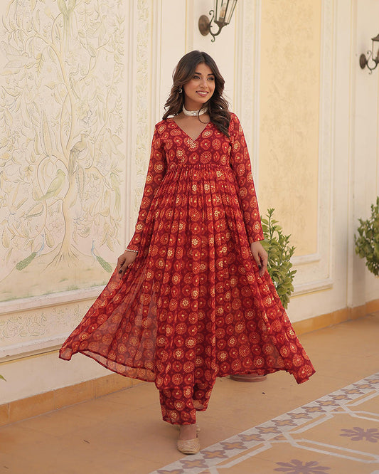 Designer Red Color Georgette Printed Co-Ord Set