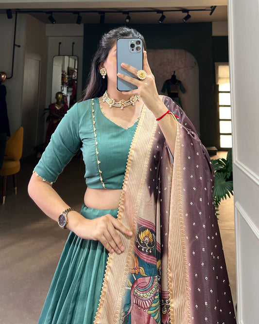 Sea Green Color Pure Chinon Silk Plain Lehenga Choli