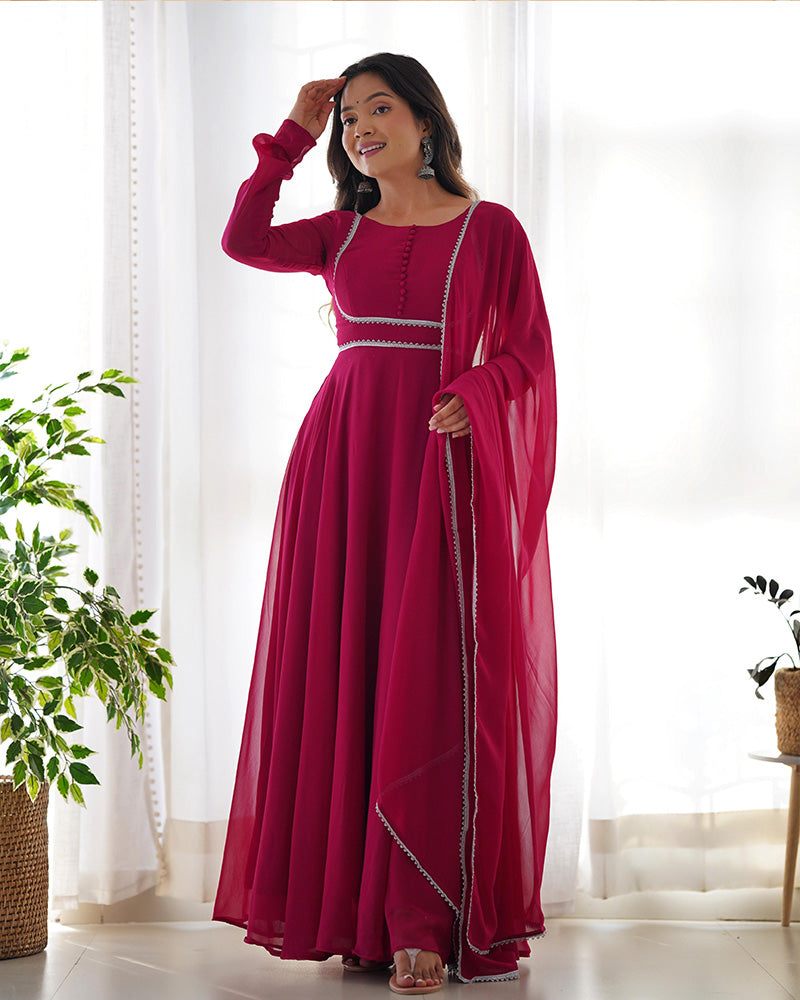 Rose Pink Color Georgette Three Piece Anarkali Suit
