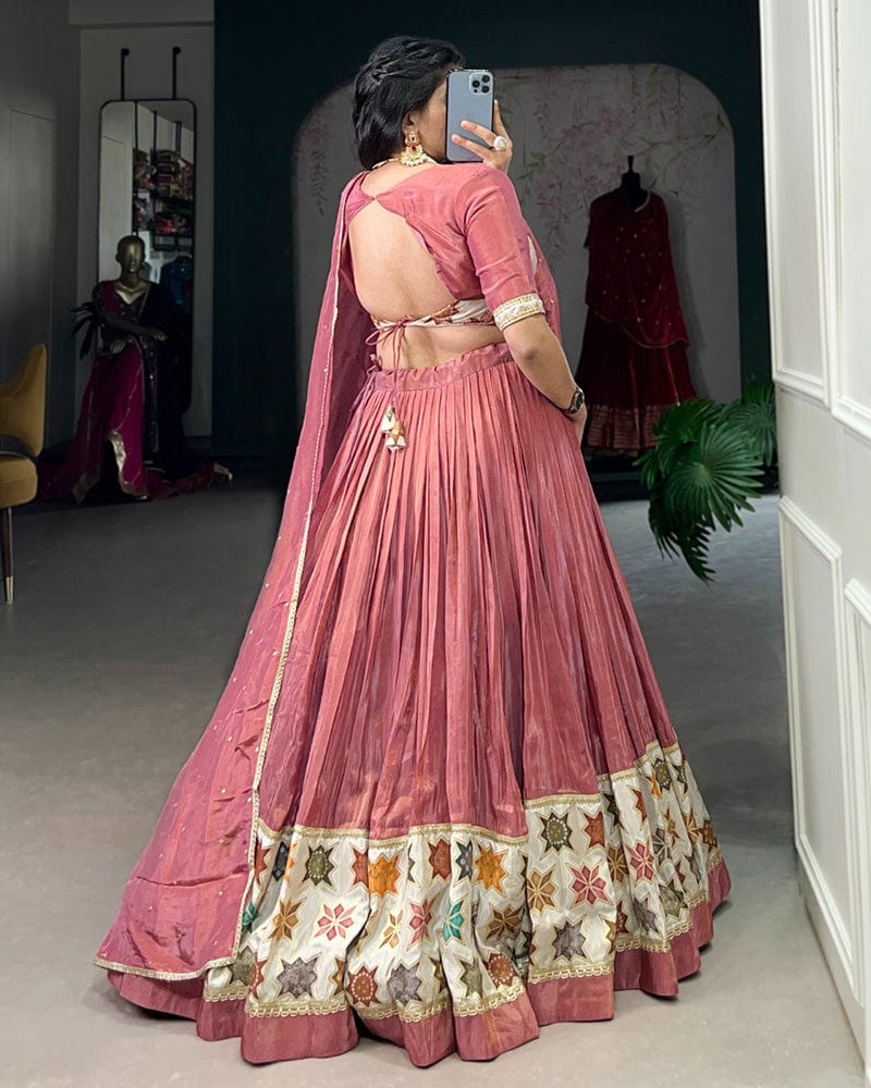 Peach Color Pure Shimmer Printed Lehenga Choli