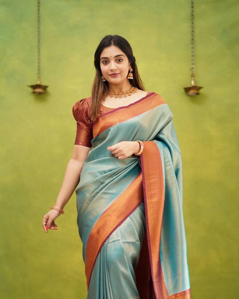 Gray Soft Lichi Silk Saree