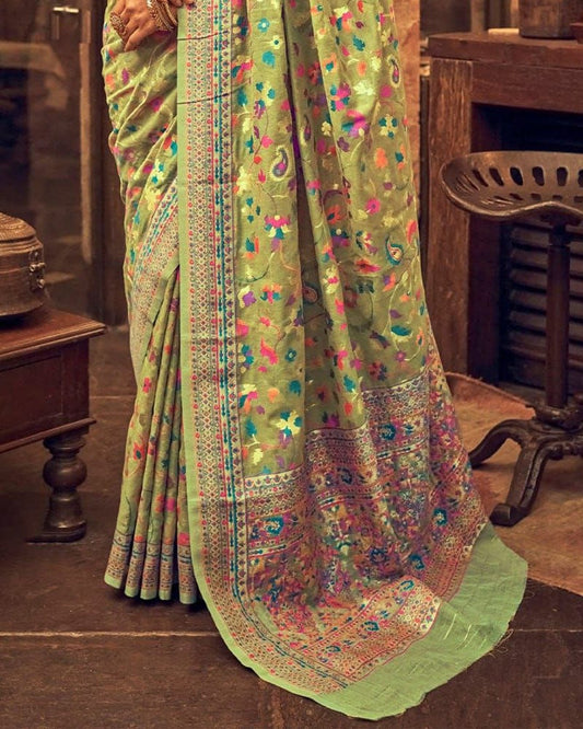 Heavy designer Pista Colour Banarsi Soft Silk Saree