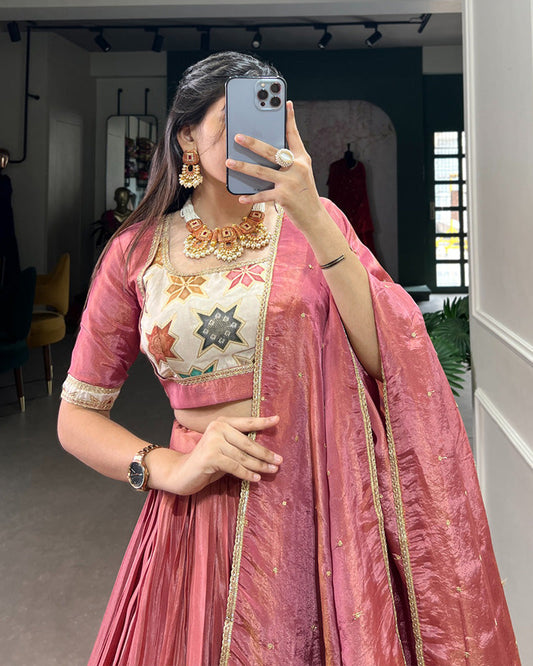 Peach Color Pure Shimmer Printed Lehenga Choli