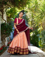 premium Peach Color Zari Chex Lehenga Choli