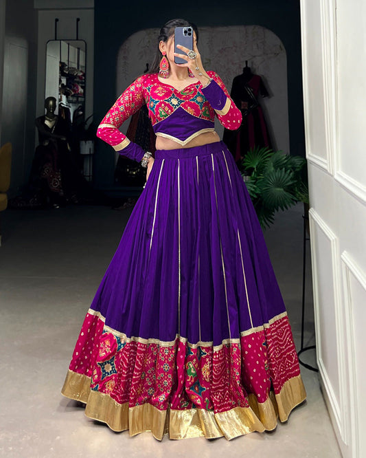 Designer Purple Color Cotton Printed Silk Lehenga Choli