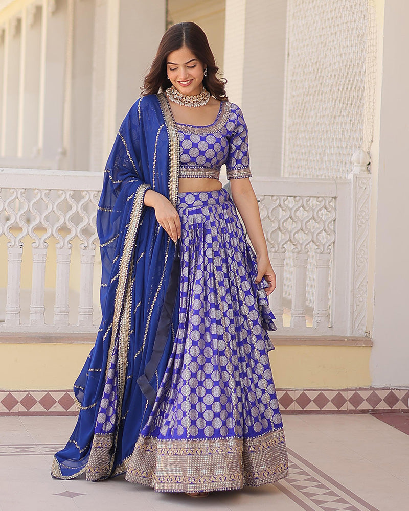 Blue Color Pure Viscose Jacquard Lehenga Choli