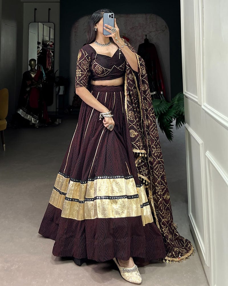 Brown Color Georgette Navratri Lehenga Choli