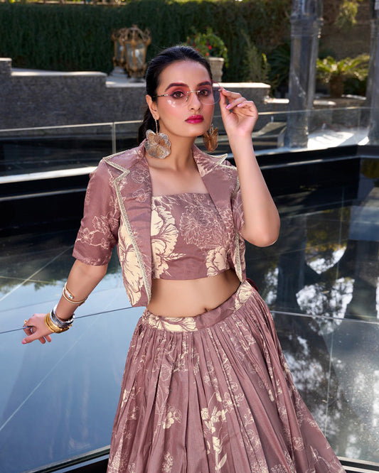 Onion Color Tussar Silk Lehenga Choli With koti