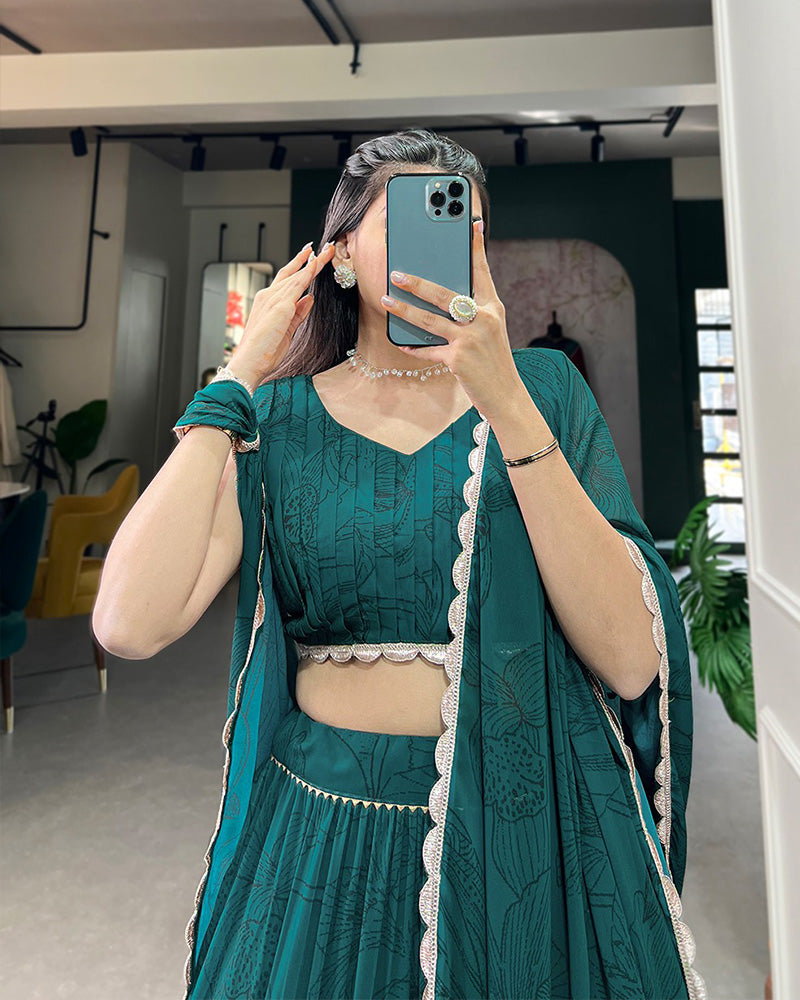 Rama Color Georgette Printed Fully Stitched Lehenga Choli