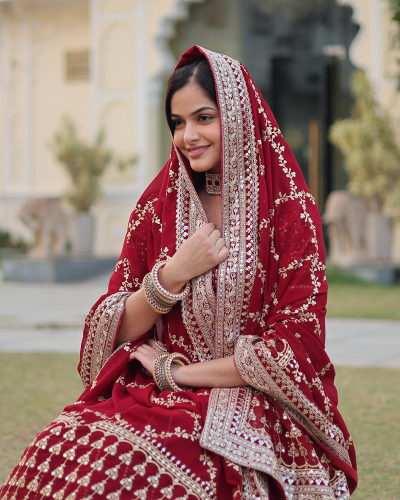 Wedding Wear Maroon Color Designer Blooming Semi stitched Lehenga Choli