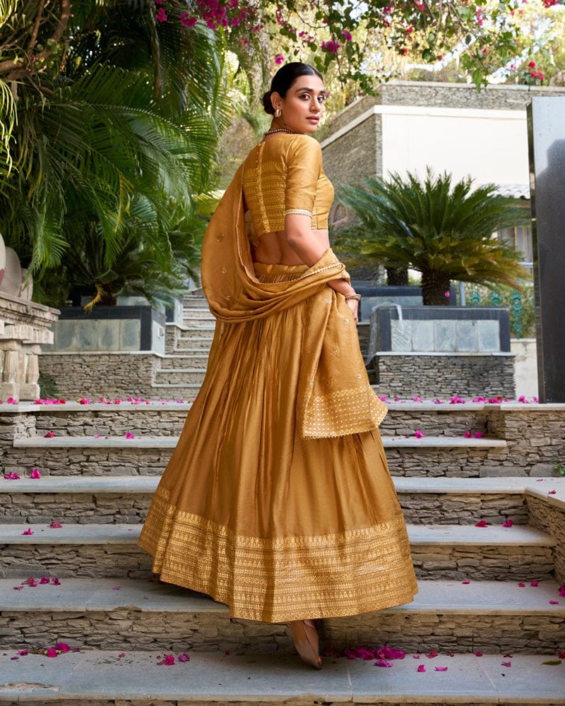 Mustard Color Pure Chanderi Plain Navratri Lehenga Choli